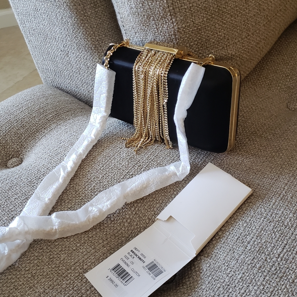 Givenchy Black Metal Fringe Satin Clutch Bag $3999 - Picture 5 of 16